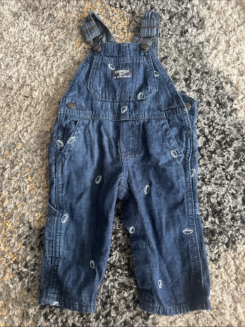 OshKosh B'gosh Dark Blue Denim Overalls with White Embroidery